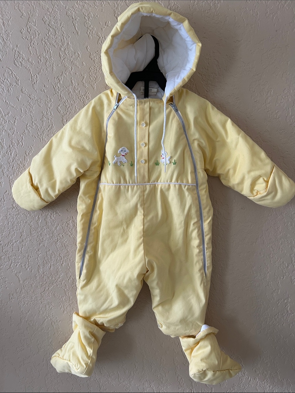 Quiltex Yellow Hooded Baby One-Piece Snow Suit, 12 months
